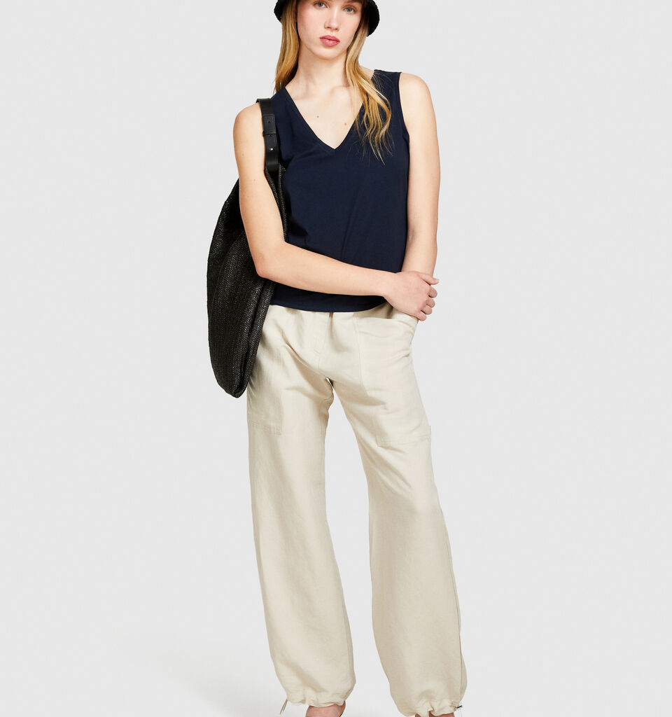 Tank top in 100% cotton - women's tops - Dark Blue | Sisley image number 1